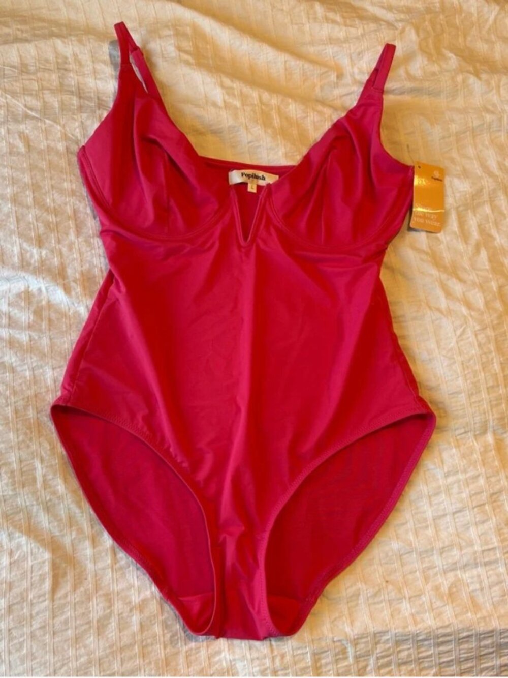 Popilush Shapewear Plunging V Slimming One-Piece Swimsuit Large Pink V-Neck - Picture 4 of 13